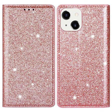 iPhone 15 Plus Fodral Flip Glitter Roséguld