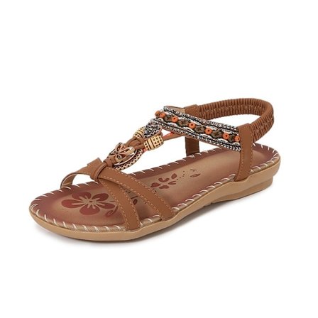 Sommarsandaler för dam 2025 Boho Eleganta med Strass - Äkta Läder Flip Flops
