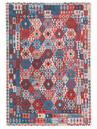 Binnen-/Buitenkleed Wasbaar Klein Ruva Kilim Vloerkleed - Blauw/Rood 140X200 In Klassieke Stijl