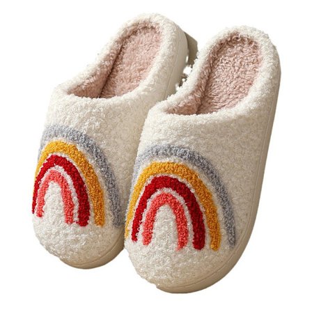 Regnbue Tøfler Kvinders Pels Retro Bløde Plys Hjemmesko Fluffy Slip-On Komfortable Indendørs Udendørs Tøfler 24.5cm
