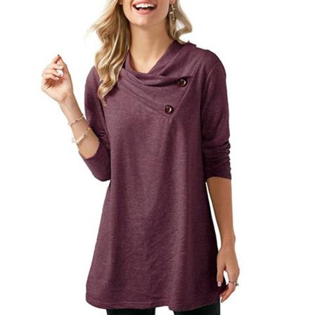 Höst Dam Casual T-shirts Långärmad Rundhals Lös Solid