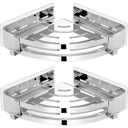 SUS304 Hörnhylla för Dusch i Rostfritt Stål med Självhäftande Fäste, Justerbar Hörnhylla för Dusch med Spegelpolering, Badrumsduschorganisatör för