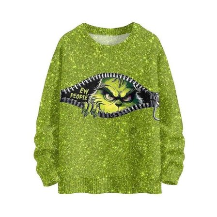 Dame 3D Grinch Stygg Julegenser Morsom Nyhet Strikket Genser Vinter Varm Langermet Julegenser Topper