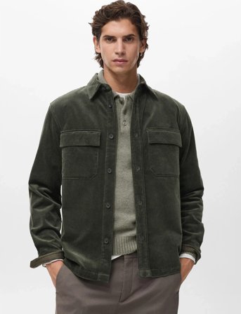 Mango Corduroy Overshirt With Pockets - Green - S