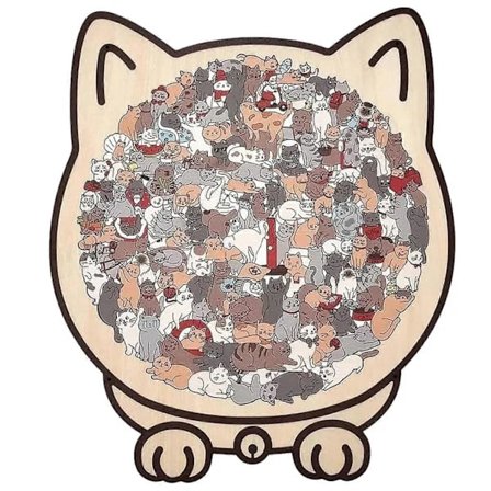 Morandi-farvet katteformet træpuslespil, Sødt katteformet træpuslespil med ramme, Unikke 3D-puslespil med dyreformer