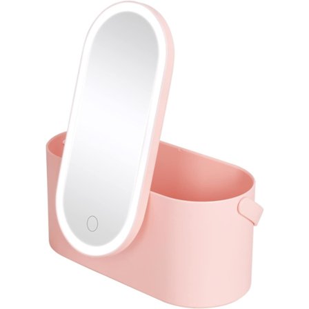 Sminkorganisatörlåda med spegel och LED-belysning, bärbar för resor