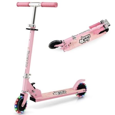 COSTWAY Foldbar børnescooter 2 automatiske blinkende hjul Justerbar højde TPR håndtag Aluminiumslegering 3-8 år Pink