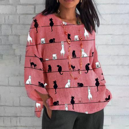 Långärmad T-shirt För Kvinnor Med Rund Hals