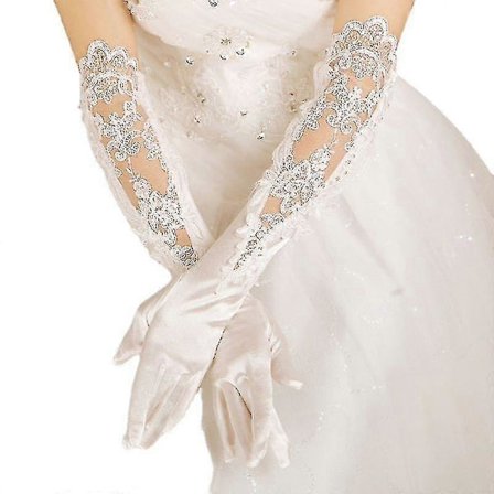 Naisten hääkäsineet pitkät tyllihääpitsikäsineet valkoiset