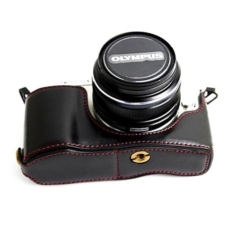 Olympus PEN E-PL9 halvt kamera beskyttelsesetui i kunstlæder - Sort