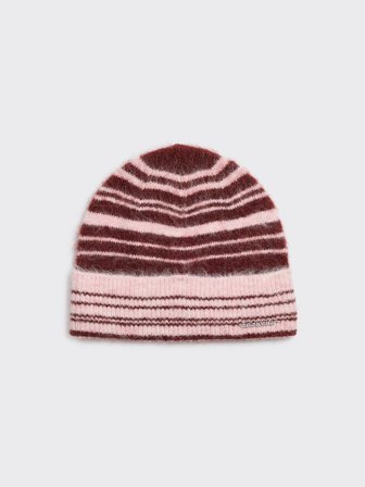 Holzweiler - Fluffy Alpaca Stripe Beanie - Burgundy Stripe - Womens - One size