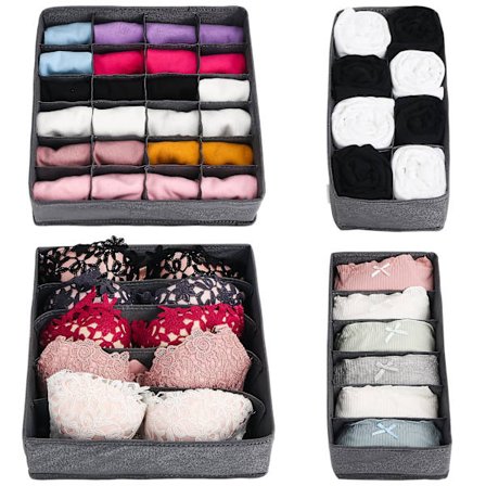 Låduppläggspaket med 4 - Vikbara förvaringslådor för strumpor, slipsar, skjortor och lådavdelare för baby