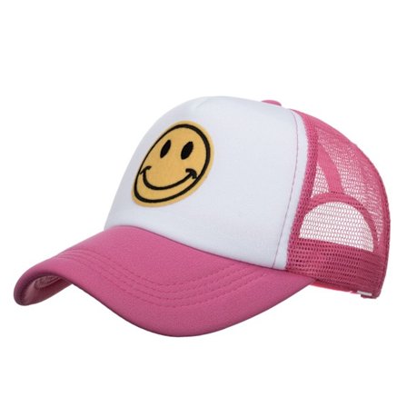 Baseball kasket smiley ansigt, unisex gul glitter smiley ansigt print broderet hat pink 1 stk
