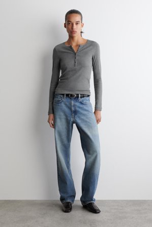 COS Women's Long Sleeve Henley Top in Blue