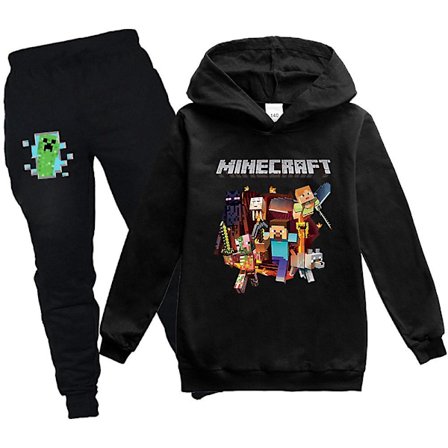 Minecraft Print Kids Tracksuit Set Boys Girls Casual Hooded Sweatshirt Jogger Pants Outfit Activewear Sportswear[HK]