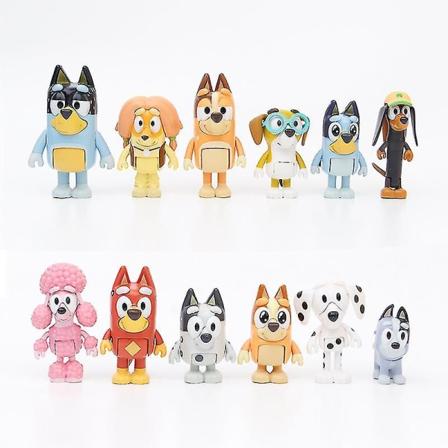 Bluey - Pakke 12 figurer skole, Coles venner karakter ledd dukker, barn serie leketøy, med Rusty, Chloe og Calypso