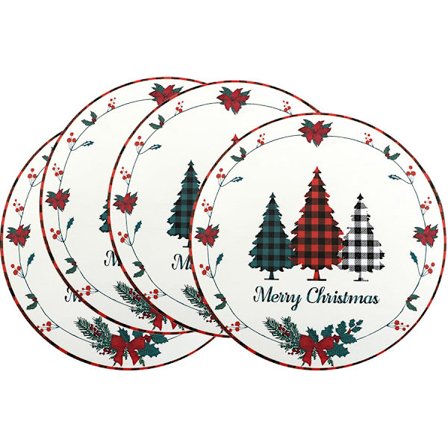 Sæt med 4 runde dækkeservietter, jule-runde dækkeservietter, atmosfæredekoration til spisestuen, bordmåtter - 35