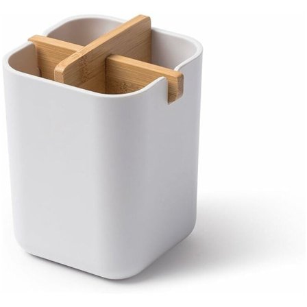 Tandbørsteholder, Tandbørsteholder til badeværelse, Tandbørsteholder i bambusfiber, 4 rum (hvid)