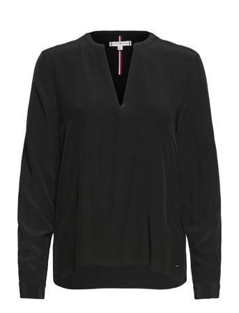 Viscose Solid V-Nk Blouse Ls Black Tommy Hilfiger