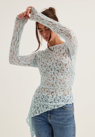 BUBBLEROOM - Asymmetric Lace Top - Light blue