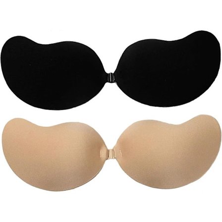 (pow yeah!) 2 par selvklebende BH-er, ryggløse usynlige push-up selvklebende BH-er, stroppeløse push-up BH-er for kvinner (C-cup)