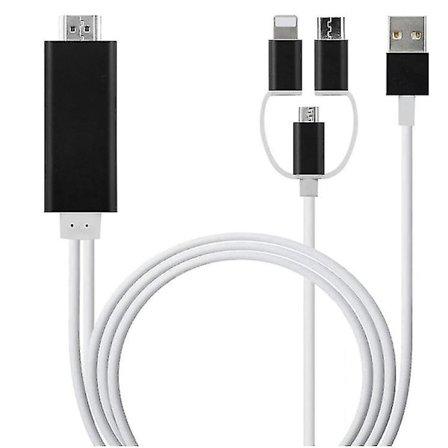 Musta 3-in-1 USB-C/Micro USB /Lightning HDMI-sovitinkaapeli AZ5484
