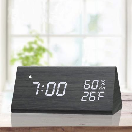 Digital väckarklocka, med elektronisk LED-tidsdisplay i trä, 3