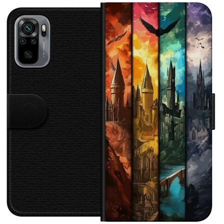 Kompatibel Tegnebogsetui til Xiaomi Xiaomi Redmi Note 10S Fire magiske slotte i forskellige elementfarver, episk fantasykunst med ild vand luft og mø