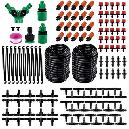 Havevandingsanlæg, 149 stk. mikrodråbevandingssæt, automatisk vanding, automatisk drypvandingssæt, have til planter 30M 4/7 drypslange