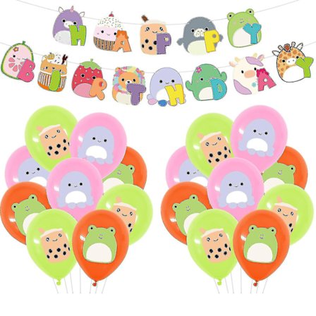 Squish Mallows Syntymäpäiväkoristeet, Squish Mallows Juhlatarvikkeet Sisältävät Syntymäpäiväbannerin, Kakun Päällisen, Squish Mallows Ilmapalloja, 