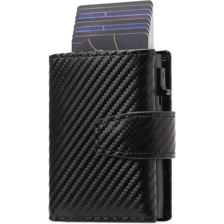 Kreditkortholder RFID-blokering Minimalistisk Trifold Herrepunge Automatisk Pop Up Metaletui med ID-vinduer og lynlåslomme Black Mat Pattern