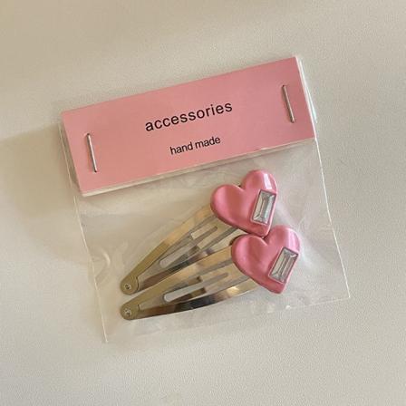 2 STK Søt mote Sølv Rhinestone Heart Hårklemme Rosa Bangs Pink
