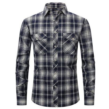 Herr Pläd Med Fickor Button Down Toppar Lapel Neck Tunika Skjorta