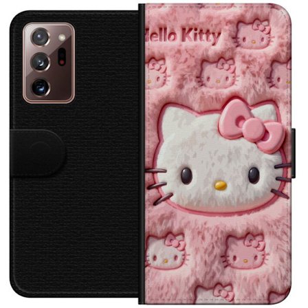 Kompatibel Tegnebogsetui til Samsung Galaxy Note20 Ultra Hello Kitty lyserød fluffy baggrund med ikonisk ansigt og kawaii-æstetik