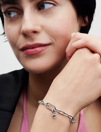 Pandora Keyhole Heart Sterling Silver Mini Dangle With Clear Cubic Zirconia And Black Enamel - Silver - ONE SIZE