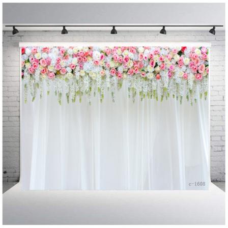 Bröllopsblommor Vägg Bakgrund Polyestertyg Rosa Brud Tegel Blommor Blomning Romantisk Ros Växt Elegant 7Wx5H