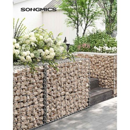 Sølv Rootz Gabion Sæt - Metal Mesh - Spiral Stick - Afstandskroge - Galvaniseret stål - 100cm x 80cm x 30cm - Heavy Duty - Nem montering - Alsidig - 5