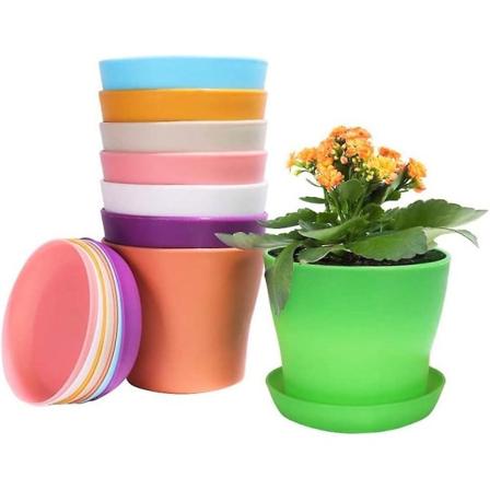 Sett med store fargede plastpotter - 9 livlige farger for innendørs hjemme- og kontorbruk