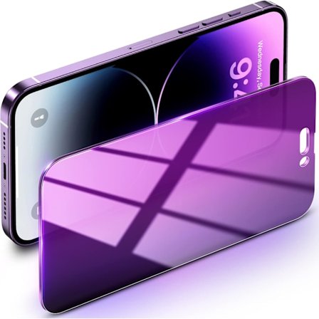 Privatlivsbeskyttelses-Skærmbeskytter til iPhone 14 Pro Max - Anti-Spy, Anti-Blåt Lys, HD Fuld Dækning Hærdet Glas med Ramme, Lilla