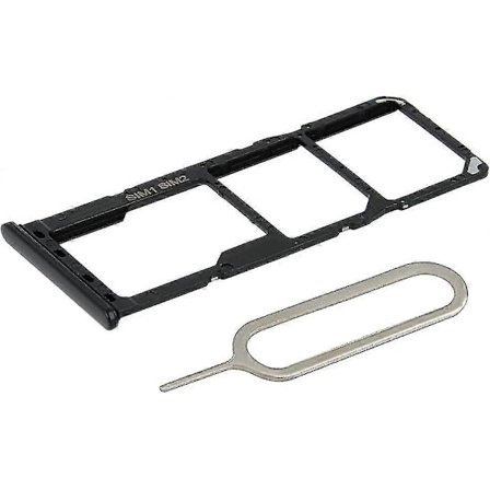 Dubbelt SIM-kortfack Hållare Ersättning Kompatibel med Samsung Galaxy A12 2020 - Inkl. SIM-stift - Svart