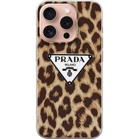 Kompatibelt Mobilskal till Apple iPhone 16 Pro Lyxigt leopardmönster i beige och bruna toner med exklusiv high fashion känsla och ikonisk designer e