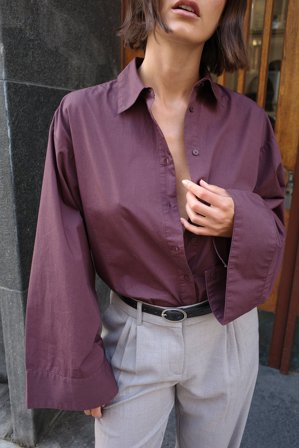 NA-KD - Bomullsskjorte med brede ermer - Skjorter - Lilla - EU 36