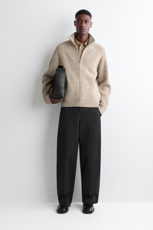 COS Homme Cardigan Demi-Zippé En Laine Effet Donegal in Beige