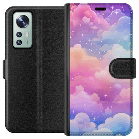 Kompatibelt Lommeboketui til Xiaomi 12 Søt enhjørning med regnbuefarget hår mot en stjernebelagt pastellbakgrunn i kawaii-stil