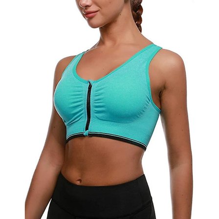 Sports-BH med lynlås til kvinder, trådløs BH efter operationen Active Yoga Sports BH, lilla, grøn, grå, blå, pletbestandig