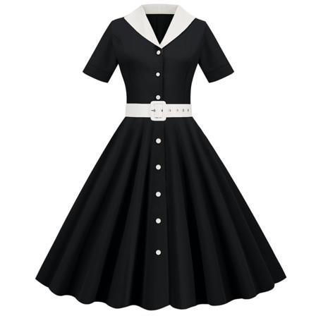 Kvinnor Kortärmad V-hals Vanlig Midiklänningar Button Swing Dress