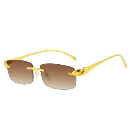 Solglasögon Detalj Med Kattdjur Leopard Guld Unik Båge Hip Hop Brown One Size