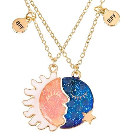 Bedste veninde halskæde - Måne & Sol venskabshalskæde, 2-pak delt magnetisk sol og måne halskæde, fluorescerende kobber venskabshalskæde