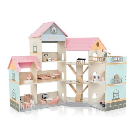 3-etasjes hjørnedukkehus for barn fra 3 år – 42 deler