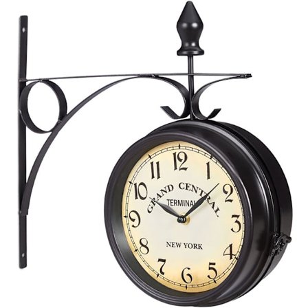 Dubbelsidig stationsklocka, batteridriven, vintage, New York, V